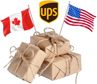 Parcels In Boxes And A Logo UPS And Two Flags
